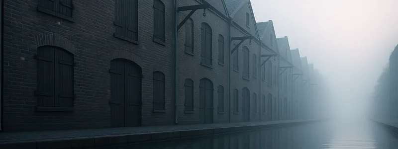 Rij zeventiende-eeuwse pakhuizen met houten luiken aan een gracht